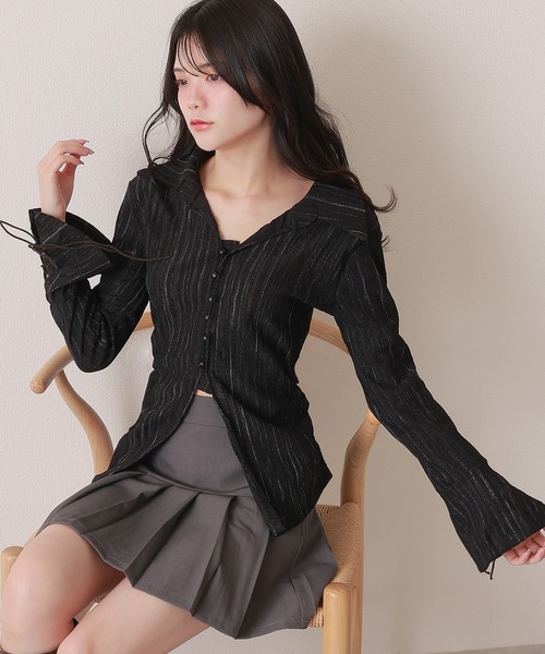 M DOLLY（エムドリー）の「stripe flare shirt tops/ストライプフレアシャツトップス（シャツ/ブラウス・レディース・アイボリー/ブラック・S/M）」の9枚目の写真
