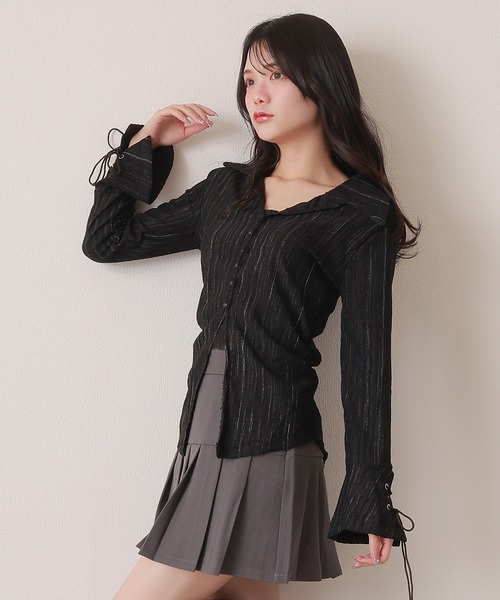 M DOLLY（エムドリー）の「stripe flare shirt tops/ストライプフレアシャツトップス（シャツ/ブラウス・レディース・アイボリー/ブラック・S/M）」の10枚目の写真