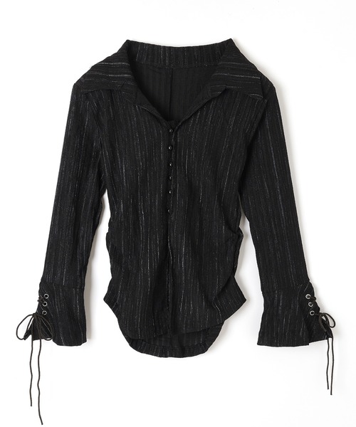 M DOLLY（エムドリー）の「stripe flare shirt tops/ストライプフレアシャツトップス（シャツ/ブラウス・レディース・アイボリー/ブラック・S/M）」の11枚目の写真