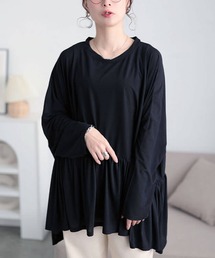 ストレッチカットシフォンペプラムチュニック【大きいサイズ対応】