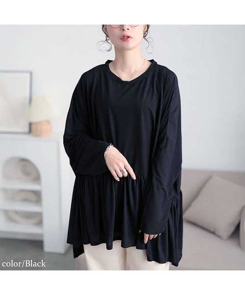 GOLDJAPAN(ゴールドジャパン)の「ストレッチカットシフォンペプラムチュニック【大きいサイズ対応】(チュニック・レディース・ブラック/オフホワイト/チャコール・LL~3L/4L~5L)」の5枚目の写真