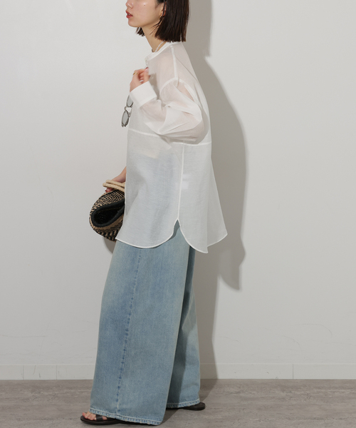 JOURNAL STANDARD relume（ジャーナルスタンダード　レリューム）の「ウエストシームシャツ（シャツ/ブラウス・レディース・ホワイト/ネイビー/ブルー系その他・FREE）」の4枚目の写真
