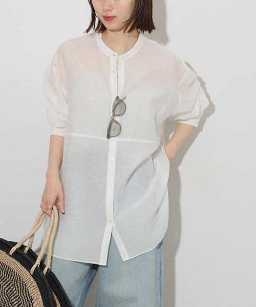 JOURNAL STANDARD relume（ジャーナルスタンダード　レリューム）の「ウエストシームシャツ（シャツ/ブラウス・レディース・ホワイト/ネイビー/ブルー系その他・FREE）」の6枚目の写真