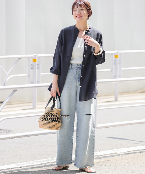JOURNAL STANDARD relume（ジャーナルスタンダード　レリューム）の「ウエストシームシャツ（シャツ/ブラウス・レディース・ホワイト/ネイビー/ブルー系その他・FREE）」の9枚目の写真