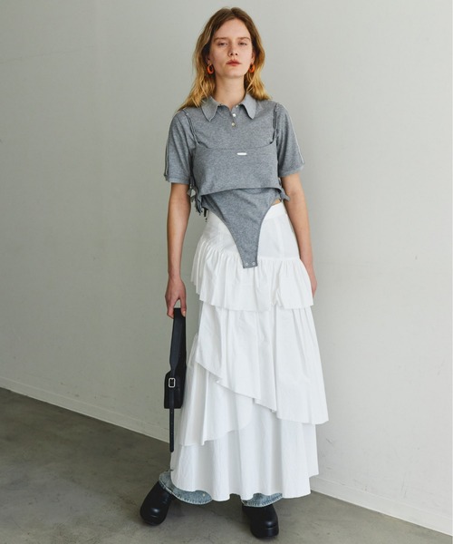 MAISON SPECIAL（メゾンスペシャル）の「Flare Tiered Skirt/フレアティアードスカート（スカート・レディース・ブルー/ブラック/ホワイト・38/36）」の4枚目の写真