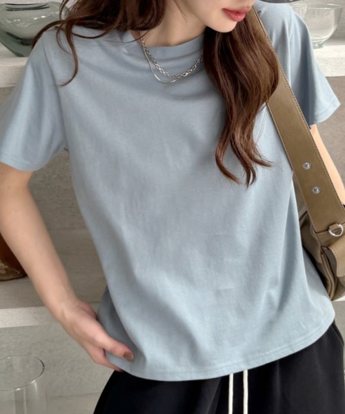 TREOVER(トレオーバー)の「カラバリ豊富♪ ベーシック クルーネックTシャツ(Tシャツ/カットソー・レディース・ホワイト×ブラック/ホワイト×グリーン/ホワイト×ブルー/ブラック/オフホワイト/ナチュラル/ブルー/チャコール/レッド・FREE)」の8枚目の写真