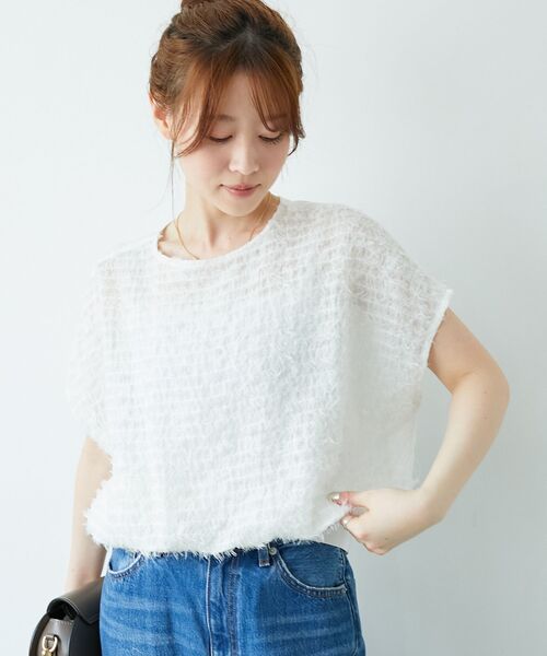 le.coeur blanc(ルクールブラン)の「シアーフリンジフレンチスリーブブラウス(シャツ/ブラウス・レディース・ブラック/オフホワイト・38)」の1枚目の写真