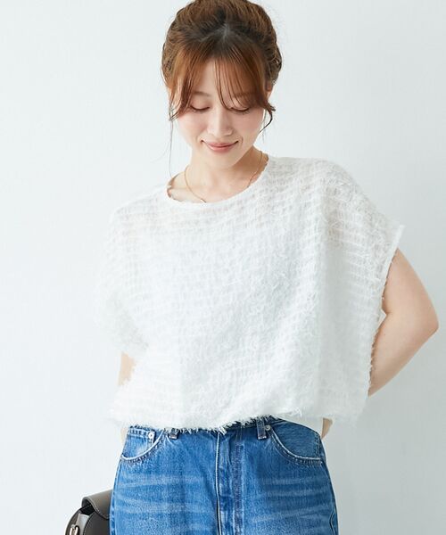 le.coeur blanc(ルクールブラン)の「シアーフリンジフレンチスリーブブラウス(シャツ/ブラウス・レディース・ブラック/オフホワイト・38)」の4枚目の写真