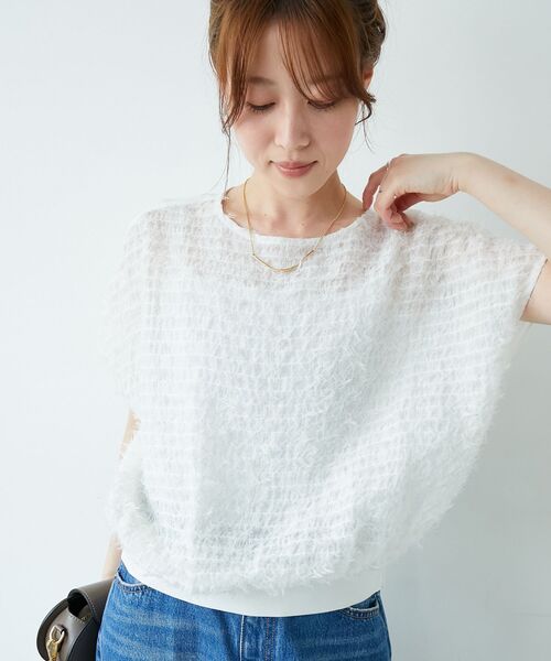 le.coeur blanc(ルクールブラン)の「シアーフリンジフレンチスリーブブラウス(シャツ/ブラウス・レディース・ブラック/オフホワイト・38)」の5枚目の写真