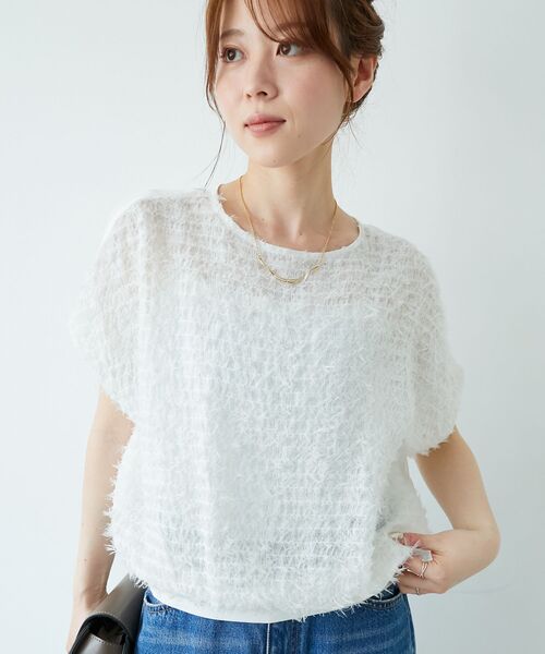 le.coeur blanc(ルクールブラン)の「シアーフリンジフレンチスリーブブラウス(シャツ/ブラウス・レディース・ブラック/オフホワイト・38)」の6枚目の写真