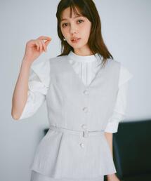 麻混ラメツイードペプラムジレ/セットアップ対応【洗濯機洗い可】