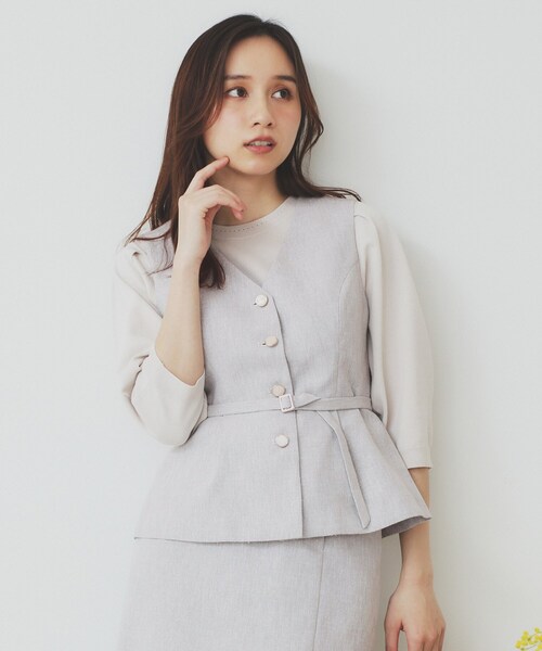 index(インデックス)の「麻混ラメツイードペプラムジレ/セットアップ対応【洗濯機洗い可】(ベスト・レディース・ライトグレー/ブラック・38/36/40)」の13枚目の写真