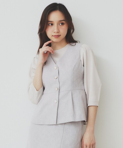 index(インデックス)の「麻混ラメツイードペプラムジレ/セットアップ対応【洗濯機洗い可】(ベスト・レディース・ライトグレー/ブラック・38/36/40)」の15枚目の写真