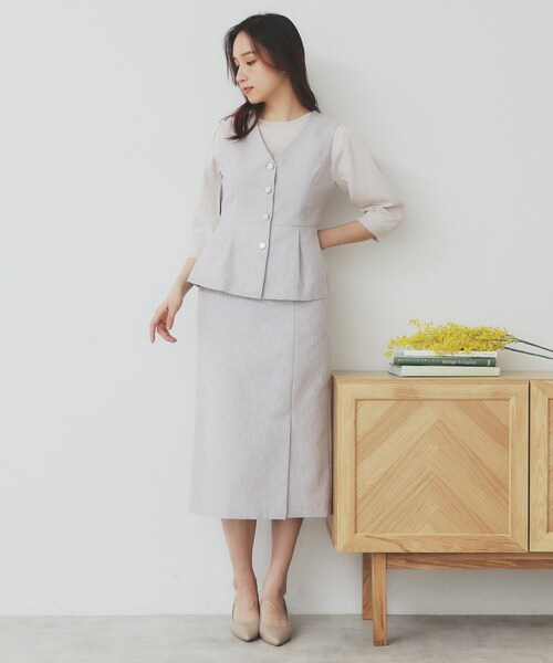 index(インデックス)の「麻混ラメツイードペプラムジレ/セットアップ対応【洗濯機洗い可】(ベスト・レディース・ライトグレー/ブラック・38/36/40)」の16枚目の写真