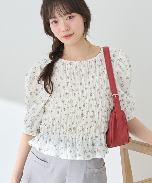 ホットなアイテム、ホットな節約 セール】花柄ポコポコシャーリングトップス（Tシャツ/カットソー ジャケット・アウター