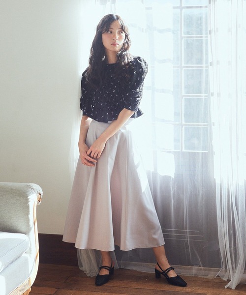 earth music&ecology（アースミュージックアンドエコロジー）の「花柄ポコポコシャーリングトップス（Tシャツ/カットソー・レディース・アイボリー/ブラック・FREE）」の6枚目の写真