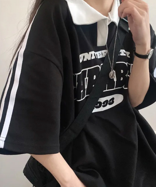VIVID LADY(ビビッドレディー)の「バイカラー Vネック 半袖Tシャツ(Tシャツ/カットソー・レディース・ブラック/ライトグレー/グリーン・FREE)」の1枚目の写真