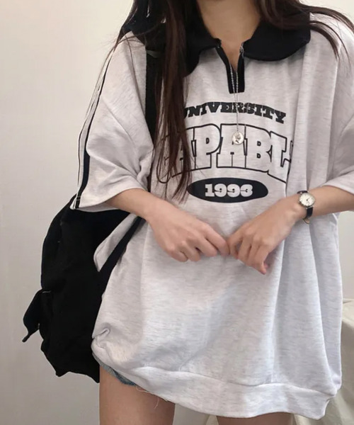 VIVID LADY(ビビッドレディー)の「バイカラー Vネック 半袖Tシャツ(Tシャツ/カットソー・レディース・ブラック/ライトグレー/グリーン・FREE)」の8枚目の写真