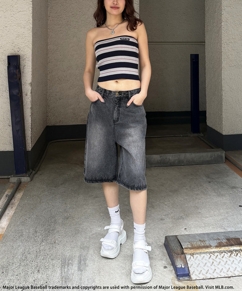 BACK TO THE FIELD（バック トゥー ザ フィールド）の「【MLB】ボーダーニットベアトップス（チューブトップ・レディース・オフホワイト/ネイビー/ブルー・FREE）」の9枚目の写真