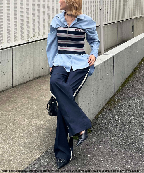 BACK TO THE FIELD（バック トゥー ザ フィールド）の「【MLB】ボーダーニットベアトップス（チューブトップ・レディース・オフホワイト/ネイビー/ブルー・FREE）」の14枚目の写真