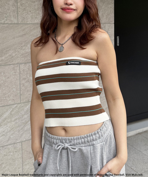 BACK TO THE FIELD（バック トゥー ザ フィールド）の「【MLB】ボーダーニットベアトップス（チューブトップ・レディース・オフホワイト/ネイビー/ブルー・FREE）」の21枚目の写真