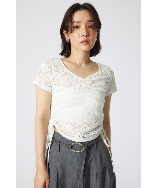 セール】バストギャザーデザインレースカットトップス 半袖 夏服