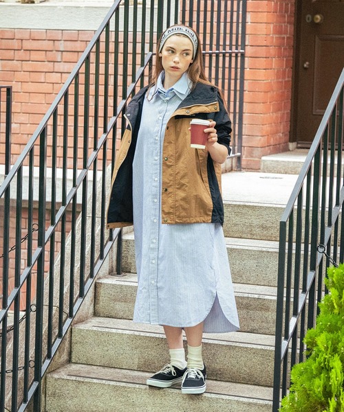 MILKFED.（ミルクフェド）の「LAYERED SHIRTS DRESS（ワンピース・レディース・ライトピンク/ライトブルー/ネイビー・ONE SIZE）」の4枚目の写真