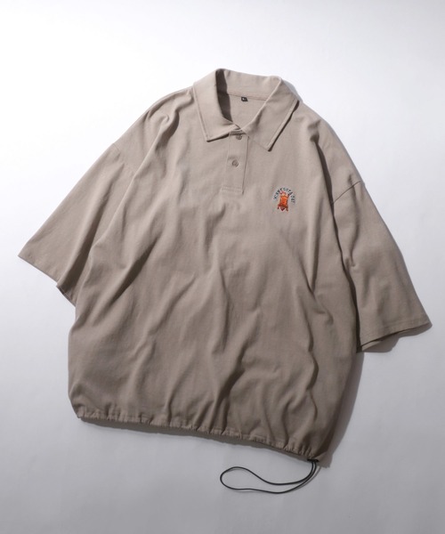 SITRY（シトリー）の「Tiger Embroidery Polo Shirt/タイガー 虎 ワンポイント刺繍 ドローコード オーバーサイズ 半袖 ポロシャツ（ポロシャツ・メンズ・ベージュ/ネイビー/ホワイト/ブラック/ブルー/チャコール・M/L/LL）」の4枚目の写真