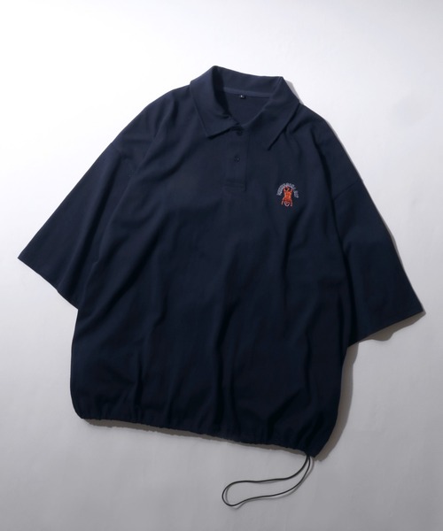 SITRY（シトリー）の「Tiger Embroidery Polo Shirt/タイガー 虎 ワンポイント刺繍 ドローコード オーバーサイズ 半袖 ポロシャツ（ポロシャツ・メンズ・ベージュ/ネイビー/ホワイト/ブラック/ブルー/チャコール・M/L/LL）」の5枚目の写真