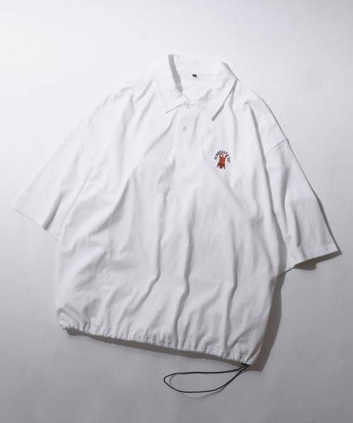 SITRY（シトリー）の「Tiger Embroidery Polo Shirt/タイガー 虎 ワンポイント刺繍 ドローコード オーバーサイズ 半袖 ポロシャツ（ポロシャツ・メンズ・ベージュ/ネイビー/ホワイト/ブラック/ブルー/チャコール・M/L/LL）」の2枚目の写真