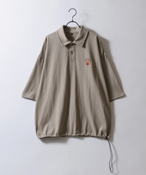 SITRY（シトリー）の「Tiger Embroidery Polo Shirt/タイガー 虎 ワンポイント刺繍 ドローコード オーバーサイズ 半袖 ポロシャツ（ポロシャツ・メンズ・ベージュ/ネイビー/ホワイト/ブラック/ブルー/チャコール・M/L/LL）」の11枚目の写真