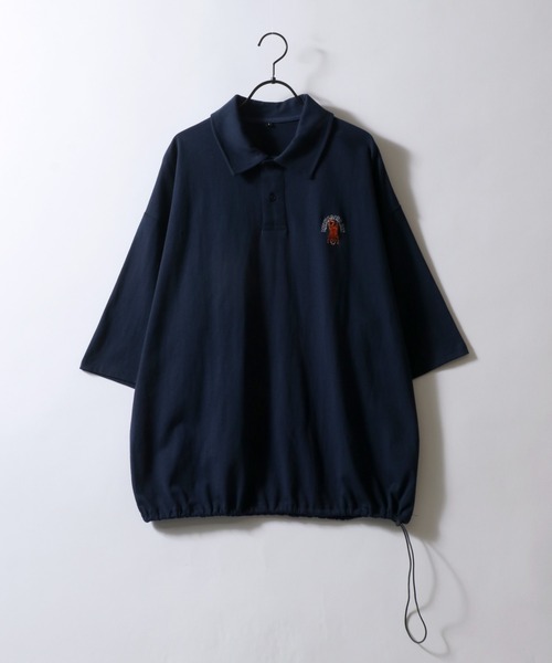 SITRY（シトリー）の「Tiger Embroidery Polo Shirt/タイガー 虎 ワンポイント刺繍 ドローコード オーバーサイズ 半袖 ポロシャツ（ポロシャツ・メンズ・ベージュ/ネイビー/ホワイト/ブラック/ブルー/チャコール・M/L/LL）」の10枚目の写真