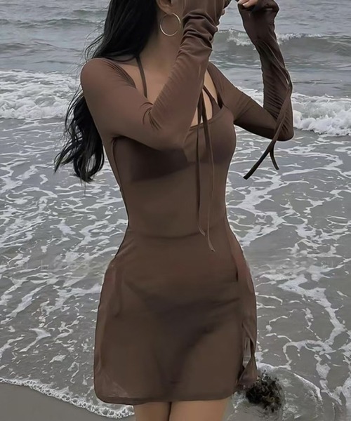 Ulysses（ユリシス）の「ビキニ×シアーミニワンピース　3点セット（水着・レディース・ブラウン・M/L）」の4枚目の写真