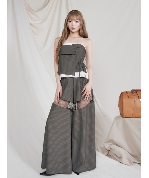 レースドッキングワイドスラックスパンツ（その他パンツ