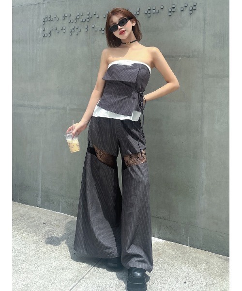 レースドッキングワイドスラックスパンツ（その他パンツ