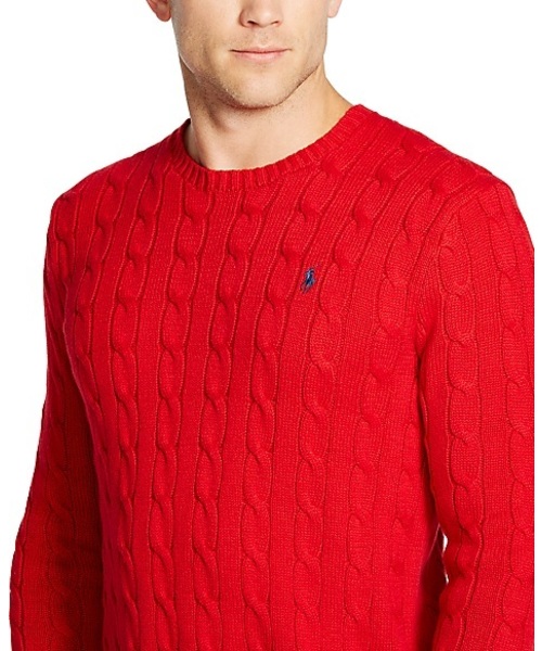 現行/美品　ポロラルフローレン　ケーブルニットコットンセーター　クルーネック　赤 POLO RALPH LAUREN（ポロ ラルフ ローレン）の「ケーブルニット