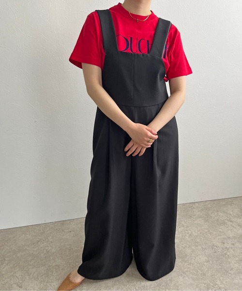 美品 サロペット ストライプ柄 肩紐調節リボン付き 薄手 おしゃれ カジュアル Dream garden オールインワン ゆったりストライプ柄ワイド