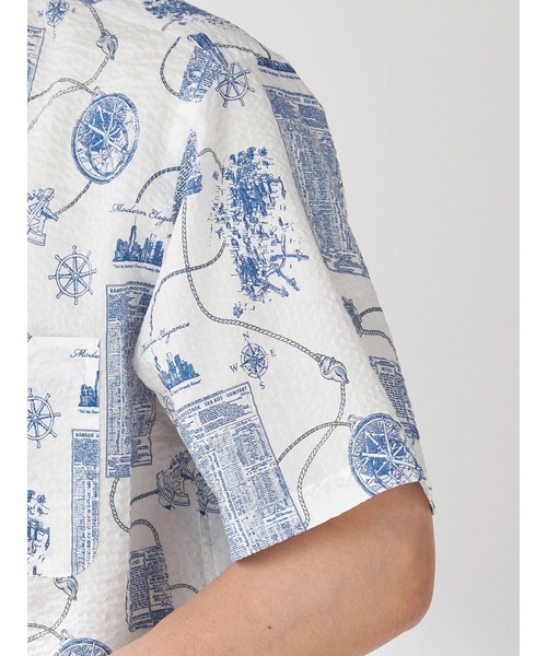 ★タグ付き★マックレガー ミッドセンチュリー柄 半袖シャツ XL ブルー セール】マリン柄シャツ（シャツ/ブラウス）｜McGREGOR