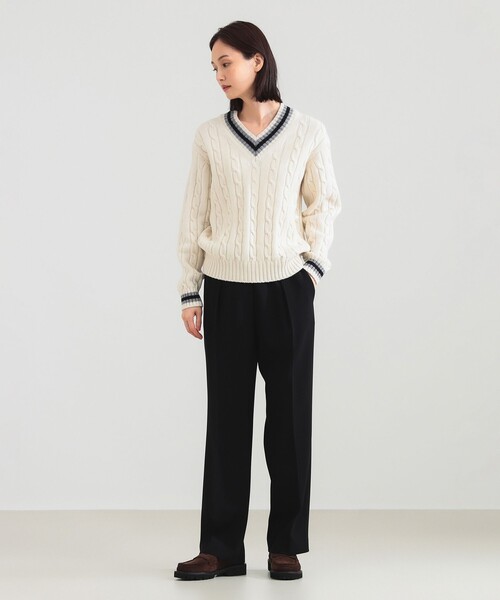 SLOANE（スローン）の「【別注】SLOANE / 5ゲージ チルデン Vネック ロングスリーブ ニット（ニット/セーター・レディース・ホワイト/ネイビー・2/1）」の5枚目の写真