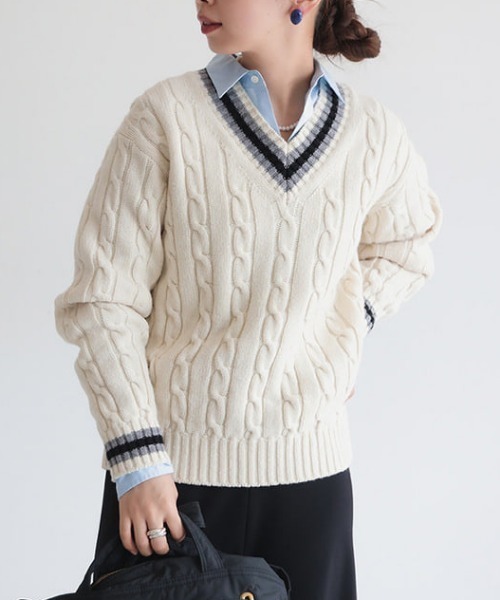 別注】SLOANE / 5ゲージ チルデン Vネック ロングスリーブ ニット