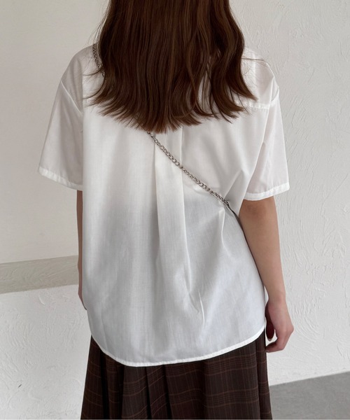 kutir（クティール）の「半袖アソートドロストリボンシャツ（シャツ/ブラウス・レディース・ボルドー/ベージュ/ライトブルー/オフホワイト/チャコールグレー・FREE）」の14枚目の写真