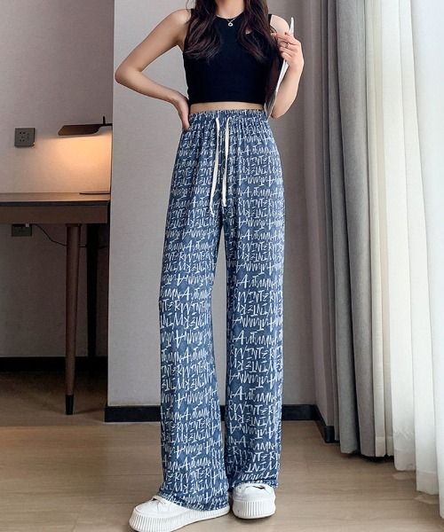 shoppinggo(ショッピングゴー)の「夏服 ワイドパンツ サマーパンツ ストレート ゆったり(スラックス・レディース・ブルー系その他3/ブルー系その他2/ブルー系その他/ライトブルー/ブルー系その他4・FREE)」の1枚目の写真