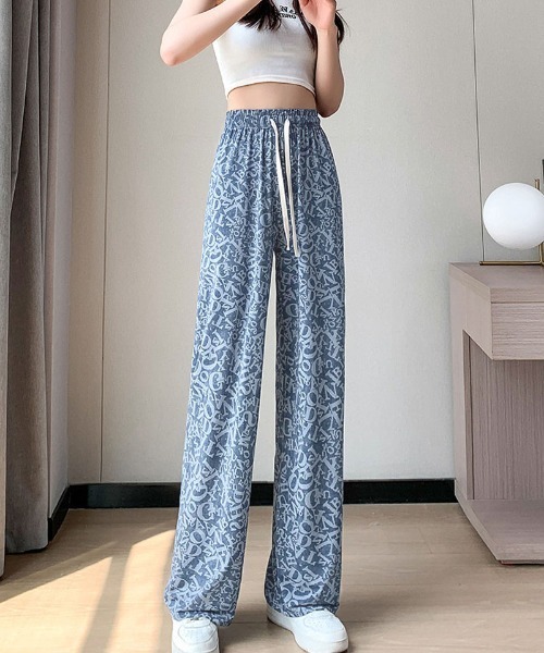 shoppinggo(ショッピングゴー)の「夏服 ワイドパンツ サマーパンツ ストレート ゆったり(スラックス・レディース・ブルー系その他3/ブルー系その他2/ブルー系その他/ライトブルー/ブルー系その他4・FREE)」の4枚目の写真