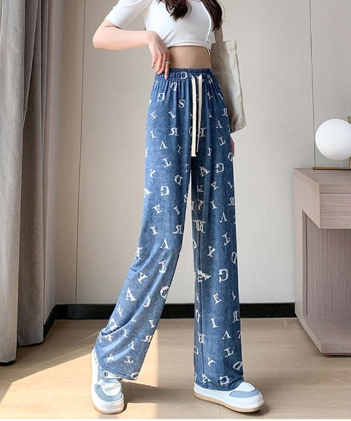 shoppinggo(ショッピングゴー)の「夏服 ワイドパンツ サマーパンツ ストレート ゆったり(スラックス・レディース・ブルー系その他3/ブルー系その他2/ブルー系その他/ライトブルー/ブルー系その他4・FREE)」の2枚目の写真