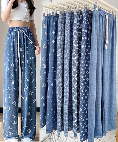 shoppinggo(ショッピングゴー)の「夏服 ワイドパンツ サマーパンツ ストレート ゆったり(スラックス・レディース・ブルー系その他3/ブルー系その他2/ブルー系その他/ライトブルー/ブルー系その他4・FREE)」の9枚目の写真