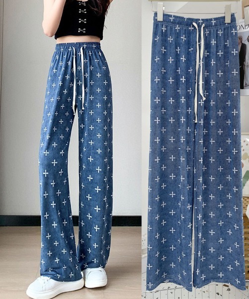 shoppinggo(ショッピングゴー)の「夏服 ワイドパンツ サマーパンツ ストレート ゆったり(スラックス・レディース・ブルー系その他3/ブルー系その他2/ブルー系その他/ライトブルー/ブルー系その他4・FREE)」の22枚目の写真