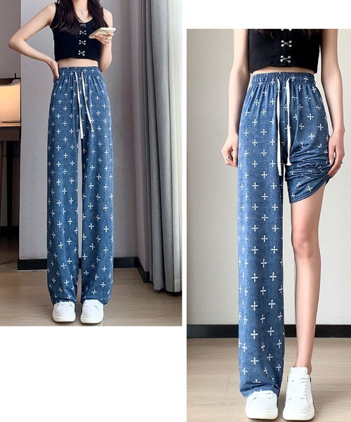 shoppinggo(ショッピングゴー)の「夏服 ワイドパンツ サマーパンツ ストレート ゆったり(スラックス・レディース・ブルー系その他3/ブルー系その他2/ブルー系その他/ライトブルー/ブルー系その他4・FREE)」の21枚目の写真