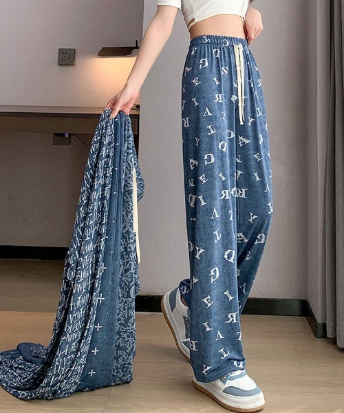 shoppinggo(ショッピングゴー)の「夏服 ワイドパンツ サマーパンツ ストレート ゆったり(スラックス・レディース・ブルー系その他3/ブルー系その他2/ブルー系その他/ライトブルー/ブルー系その他4・FREE)」の14枚目の写真