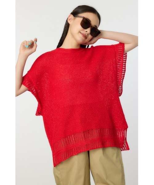 RODEO CROWNS WIDE BOWL（ロデオクラウンズワイドボウル）の「ルーズニットチュニック（ニット/セーター・レディース・レッド/アイボリー/チャコールグレー・FREE）」の3枚目の写真