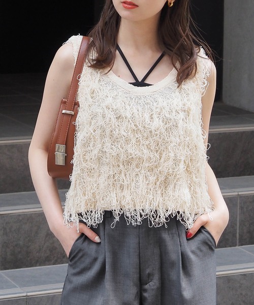 tiptop(ティップトップ)の「ループフリンジ2wayベスト(ベスト・レディース・アイボリー/チャコールグレー/ブラウン/レッド・FREE)」の1枚目の写真